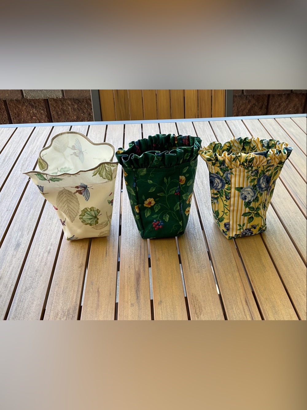 Longaberger Floral Fabric Basket Liners Trio in Cream, Green, and Yellow